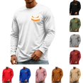 thumbnail image 1 of YNGKMEA Mens Long Sleeve Crew Neck T Shirts Fashion Casual Pumpkin Face Print Pullover Sweatshirt For Fall Winter Wear, 1 of 5