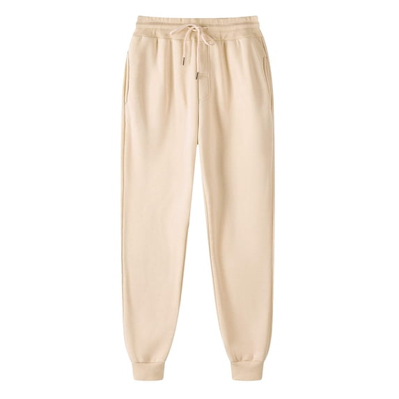 YNGKMEA Mens Sweatpants Cotton Winter Fleece Jogger Pants Warm Workout Pants Gym Drawstring Sweatpants with Pockets Beige S