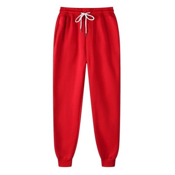 YNGKMEA Mens Sweatpants Cotton Winter Lined Jogger Pants Warm Workout Pants Gym Drawstring Sweatpants with Pockets Red M