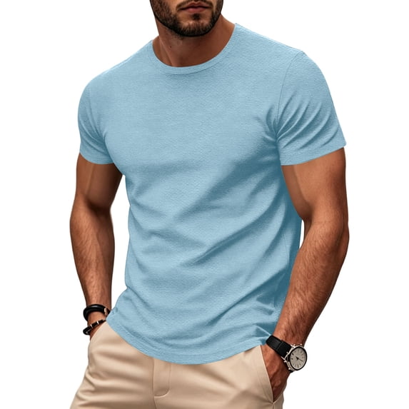 YNGKMEA Mens T-Shirts Casual Round Neck Short Sleeve Tees Fashion Solid Color Summer Shirt for Gym Workouts and Running