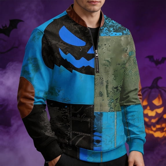 YNGKMEA Pumpkin Face Pattern Sweatshirt for Men Halloween Party Quarter Zip Pullover Top Festival Gathering Loungewear Halloween Pumpkin Print Shirts Dark Gray M