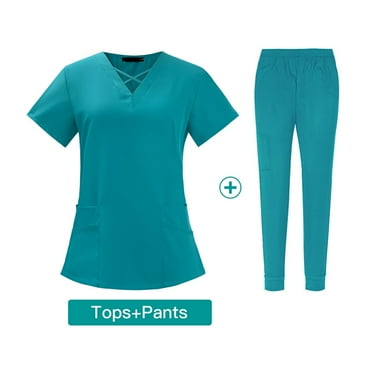 YNGKMEA Scrubs for Women Set Plus Size Nursing Scrubs Petite V Neck Yoga Scrub Pants and Tops Medical Uniforms Jogger Scrubs Scrub Jumpsuit Turquoise XL