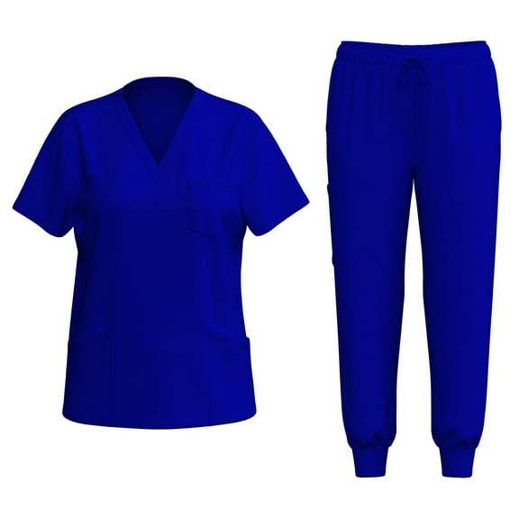 YNGKMEA Scrubs for Women Plus Size Medical Uniforms Stretchy V Neck Scrub Pants and Tops Scrubs Nursing Top Clothing Set for Women Royal Blue XL