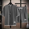 thumbnail image 1 of YNGKMEA Two Piece Lounge Set for Men 2026 Summer Oversized Sets Dressy Casual Waffle Shorts Outfits Vacation Matching Set with Pockets Dark Gray L, 1 of 4