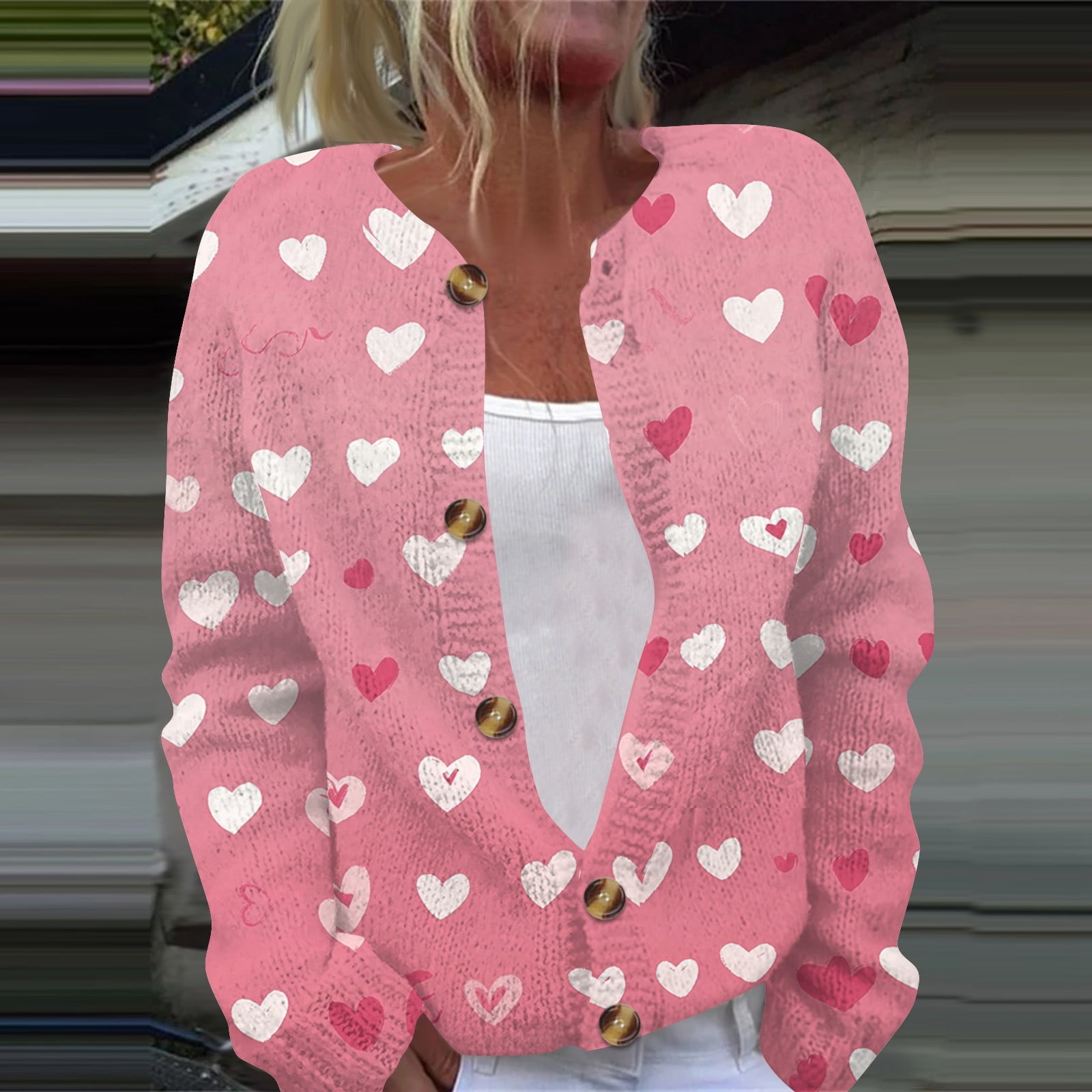 YNGKMEA White Heart Cardigans for Women Oversized Open Front Valentine ...