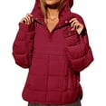 thumbnail image 1 of YNGKMEA Womens Oversized Puffer Jacket Quilted Lightweight Dolman Hoodies Packable Long Sleeve Jackets Hoodies Casual Quarter Button Down Warm Tops Coat Wine M, 1 of 9