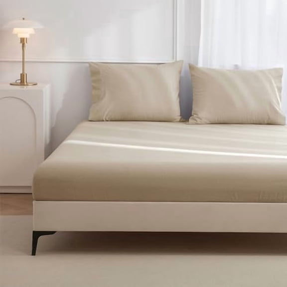 YNGLLC 100% Washed Cotton 3 Pieces Full Fitted Sheet Set,Linen Like Cozy Soft & Breathable, Deep Pocket Fitted Sheet (Fits Mattress up to 17") + 2 Pilowcases, Heathered Tan