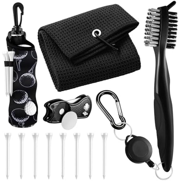 YNGLLC 12 Pcs Golf Accessories Kit, Include Golf Ball Bag with Hook Towel Tees Magnetic Ball Marker Divot Tool Cleaner Brush for Women Man Gifts