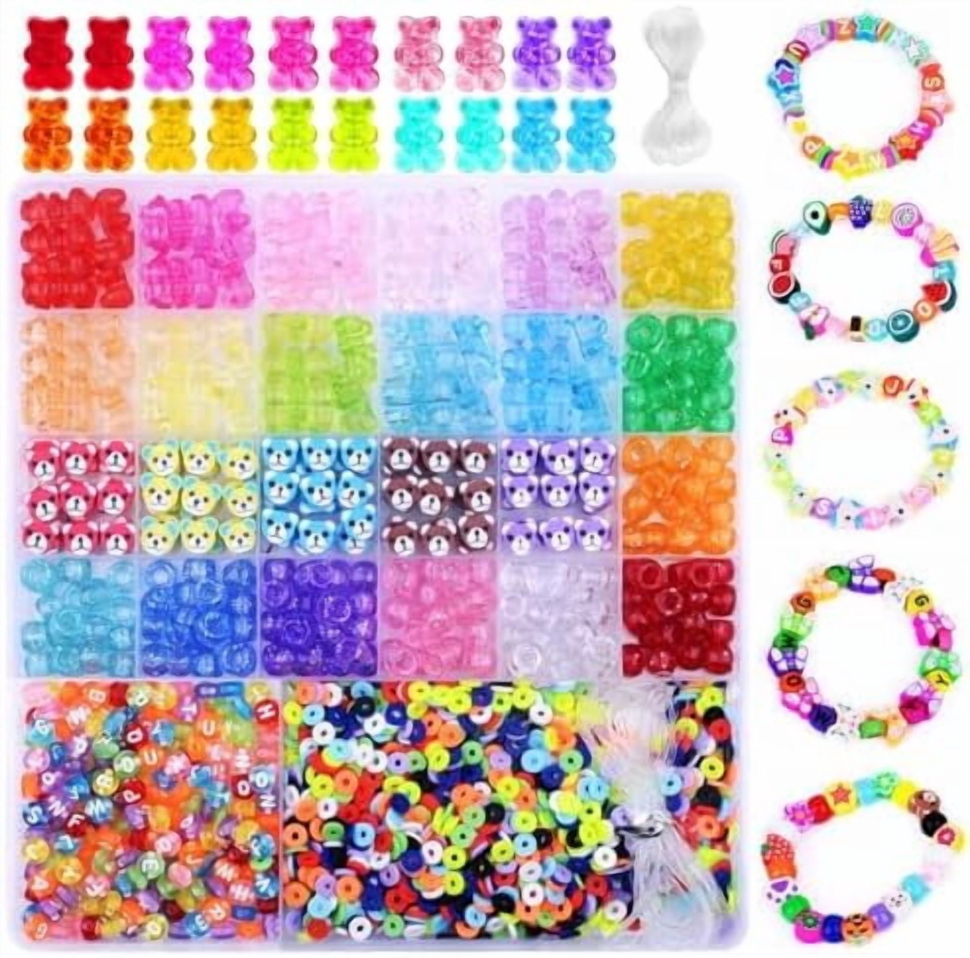 YNGLLC 2480pcs Acrylic Bear Polymer Clay Beads Charms for Bracelets Making Kit Cute Fun Charms Beads Friendship Bracelet Making DIY Arts Crafts Birthday Gifts Toys for Kids Girls