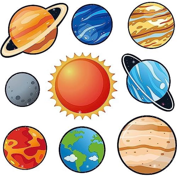 YNGLLC 45Pcs Solar System Cutouts 9 Planets Galaxy Wall Decal Educational Material Removable Wall Stickers Outer Space Decor for Back to School Classroom Bulletin Board Displays Universe Theme Party