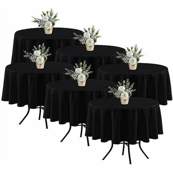 YNGLLC 6 Pack Black Round Table Clothes - 70 Inches in Diameter - Stain Resistant and Washable Tablecloths, Polyester Fabric Table Covers for Wedding, Party, Banquet, Gathering