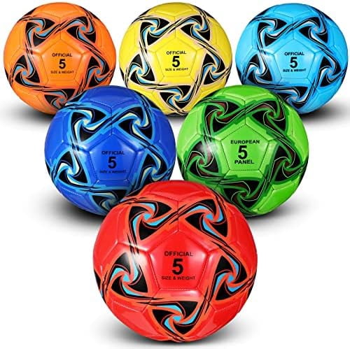 YNGLLC 6 Pcs Soccer Ball Bulk with Pump Official Size Indoor Outdoor Sport Soccer Gift for Kids Teen Adult Practice Game Back to School