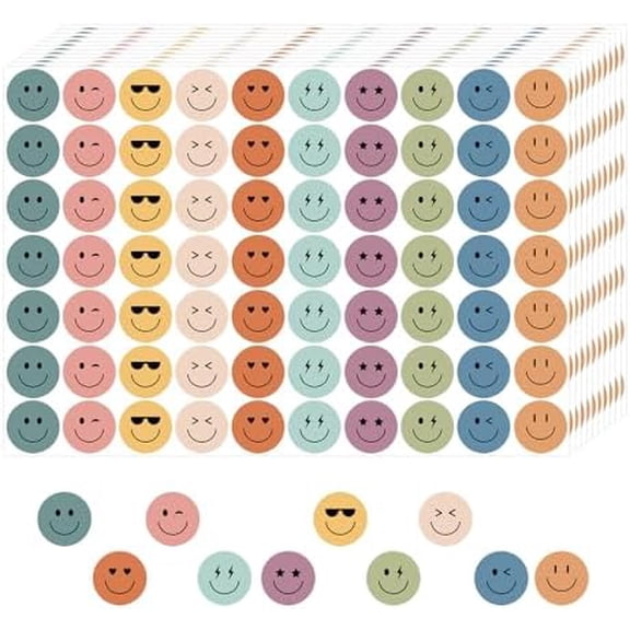 YNGLLC 6000 Pieces Boho Happy Smile Face Stickers for School Reward Behavior Chart,3/8 Inch in Diameter Round Bohemian Style Reward Labels 10 Styles Happy Face Stickers for Teachers (50 Sheets)
