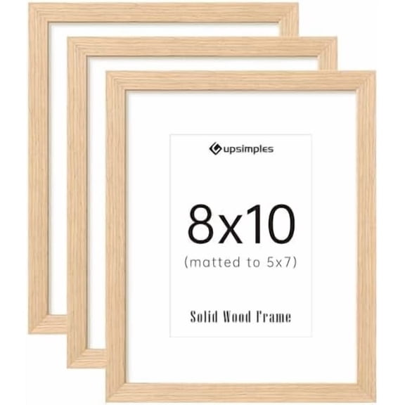 YNGLLC 8x10 Picture Frame Set of 3, Natural Solid Wooden Picture Frames, Display 5x7 with Mat or 8 x 10 Without for Wall Mount or Tabletop Dcor