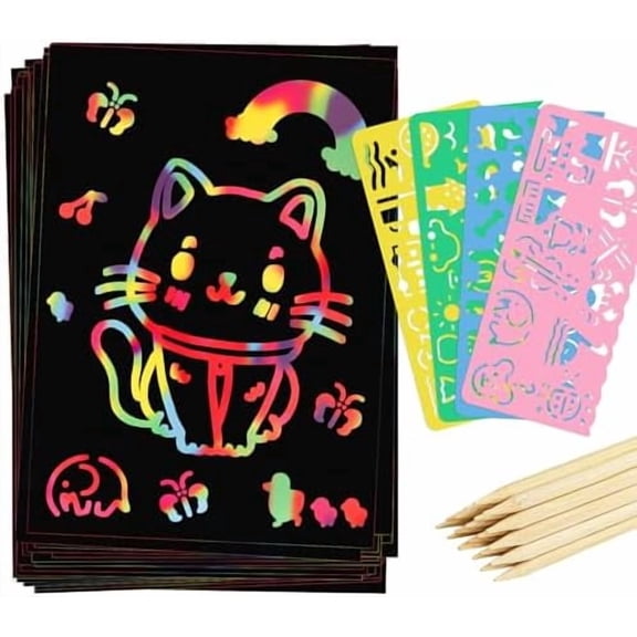YNGLLC 90 Pcs Scratch Art Paper Rainbow Sets, Scratch Paper Rainbow Black Scratch Off Art Gifts Art Craft Supplies Kits Classroom Easter Gifts for