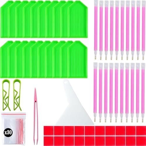 YNGLLC 94PCS 5D Diamond Art Painting Tools and Accessories Kits,with 20 Plastic Diamond Trays,20pcs Glue Clay,20 Diamond Art Painting pens,Non-Slip Clips,tweezer,and Diamond Crreection