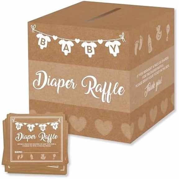 YNGLLC Baby Shower Games for Girl or Boy, 50 Diaper Raffle Tickets, Diaper Raffle Ticket Cards Box, Baby Shower Decorations, Raffle Prizes, Ideas