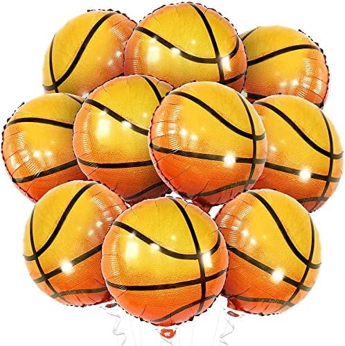 YNGLLC, Big, Orange Foil Basketball Balloons - 18 Inch, Pack Of 10 | Basketball Decorations For Homecoming, basketball Birthday Party Decoration | Space Jam Party decorations, Sports Balloon Arch Kit