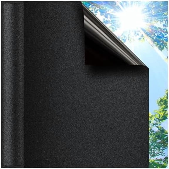 YNGLLC Blackout Window Privacy Film Total 100% Light Blocking Room Darkening Window Tint for Home Frosted Static Cling Black Out Cover (23.6 x 118.1 Inch, Blackout)