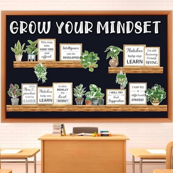 YNGLLC Bookshelf Bulletin Board Set Grow Your Mindset Motivational Classroom Decor Reading Library Bulletin Board Set Inspirational Cutout for Back to School Classroom Decoration