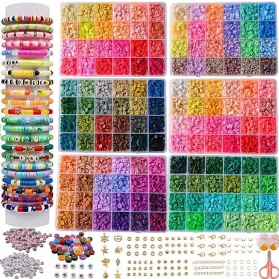 YNGLLC Clay Beads Bracelet Making Kit, 144 Colors Flat Polymer Friendship Spacer Heishi Beads for Making with Letter Beads and Elastic Strings, 2026 Crafts Christmas Gift (144 Colors)