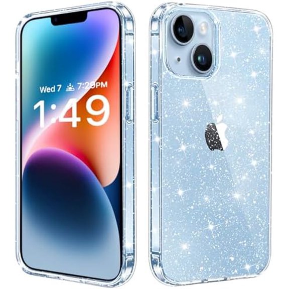 YNGLLC Compatible with iPhone 14 Plus Case Glitter, Clear Transparent Soft TPU Sparkle Anti-Scratch Shockproof Protective Phone Bumper, Women Girls Slim Bling Sparkly Phone Case