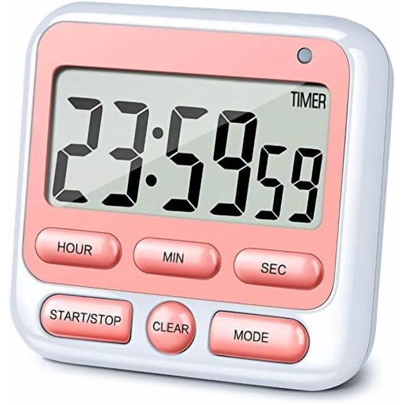 YNGLLC Digital Kitchen Timer with Mute/Loud Alarm Switch ON/Off Switch, 12-Hour Clock & Alarm, Memory Function Count Up & Count Down for Teachers Cooking, Large LCD Display, Strong Magnet (Pink)