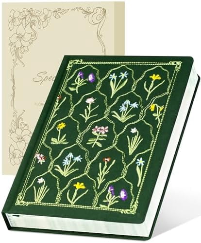 YNGLLC Embroidered Lined Journal Notebook for Women A5 Floral Journals for Writing Aesthetic Journaling Notebooks for Gift Diary Sketching Note Taking, Cloth Cover, Gift Box, 5.7"x8.3", Green