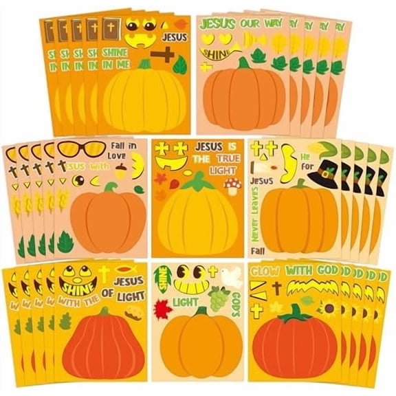 YNGLLC Fall Religious Pumpkin Stickers - 40PCS Jesus Religious Make a Face Sticker Game for Kids School Reward DIY Christian Pumpkin Sticker Fall Thanksgiving Party Favors for Sunday School Activity