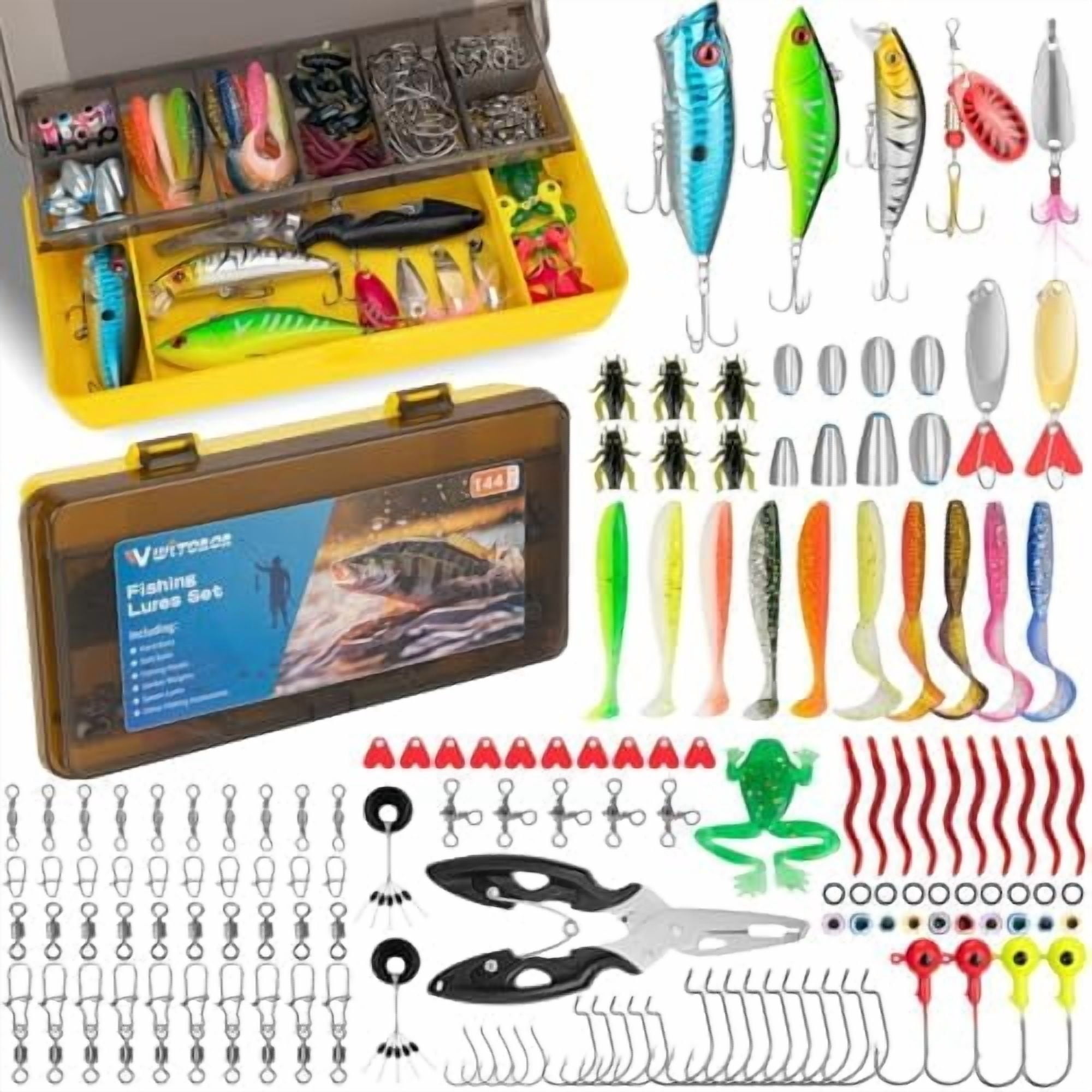 YNGLLC Fishing Lures, Tackle Box with Tackle Included, Crankbaits, Spoon, Hooks, Weights & Other Accessories, Fishing Bait Lure Gear Kit Gifts for Men Bass Freshwater