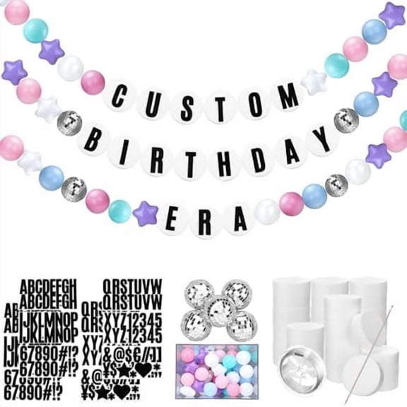 YNGLLC Giant Friendship Bracelet Garland Kit DIY Banner with Letter Ball Jumbo in My Birthday Era Decorations for Classroom Graduation Party Supplies Photo Booth Backdrop(Macaron)