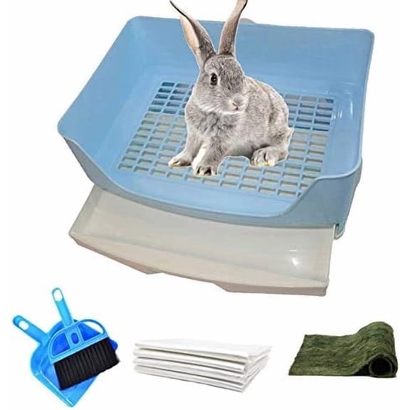 YNGLLC Large Corner Rabbit Litter Box with Drawer,Bigger Potty Trainer Pan for Adult Bunny Guinea Pig Chinchilla Ferret Small Animals(Blue)