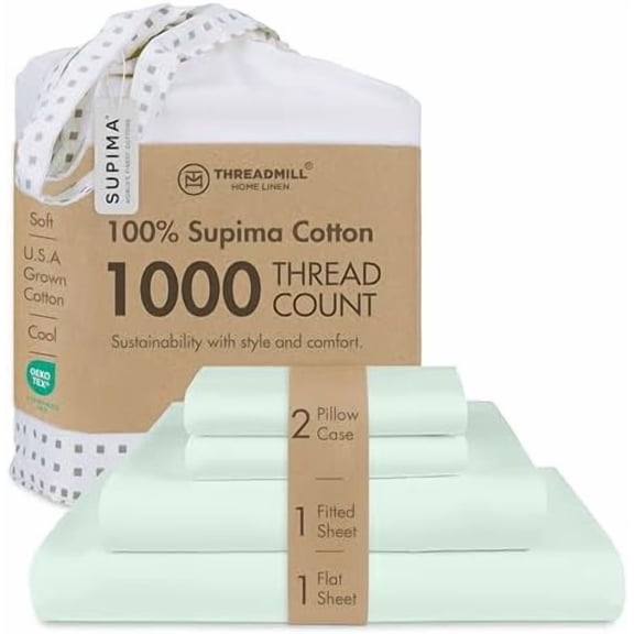 YNGLLC Luxury Sheets for Full Size Mattress, 1000 Thread Count Supima Cotton Sheets for Full Mattress, 5-Star Hotel Quality 4 Piece Bed Sheets with Extra Deep Pocket, Seaglass
