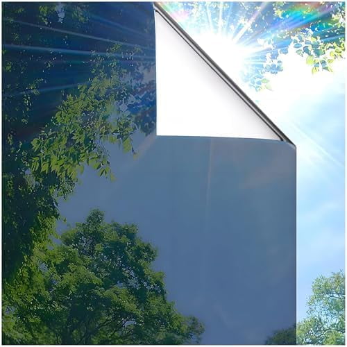 YNGLLC One Way Privacy Window Film, Sun Blocking Reflective Window Film See Out Not in, Heat Control Window Tint for Home, Anti UV Static Cling for Windows Glass Door (Blue, 23.6 Inch X 6.5 Feet)
