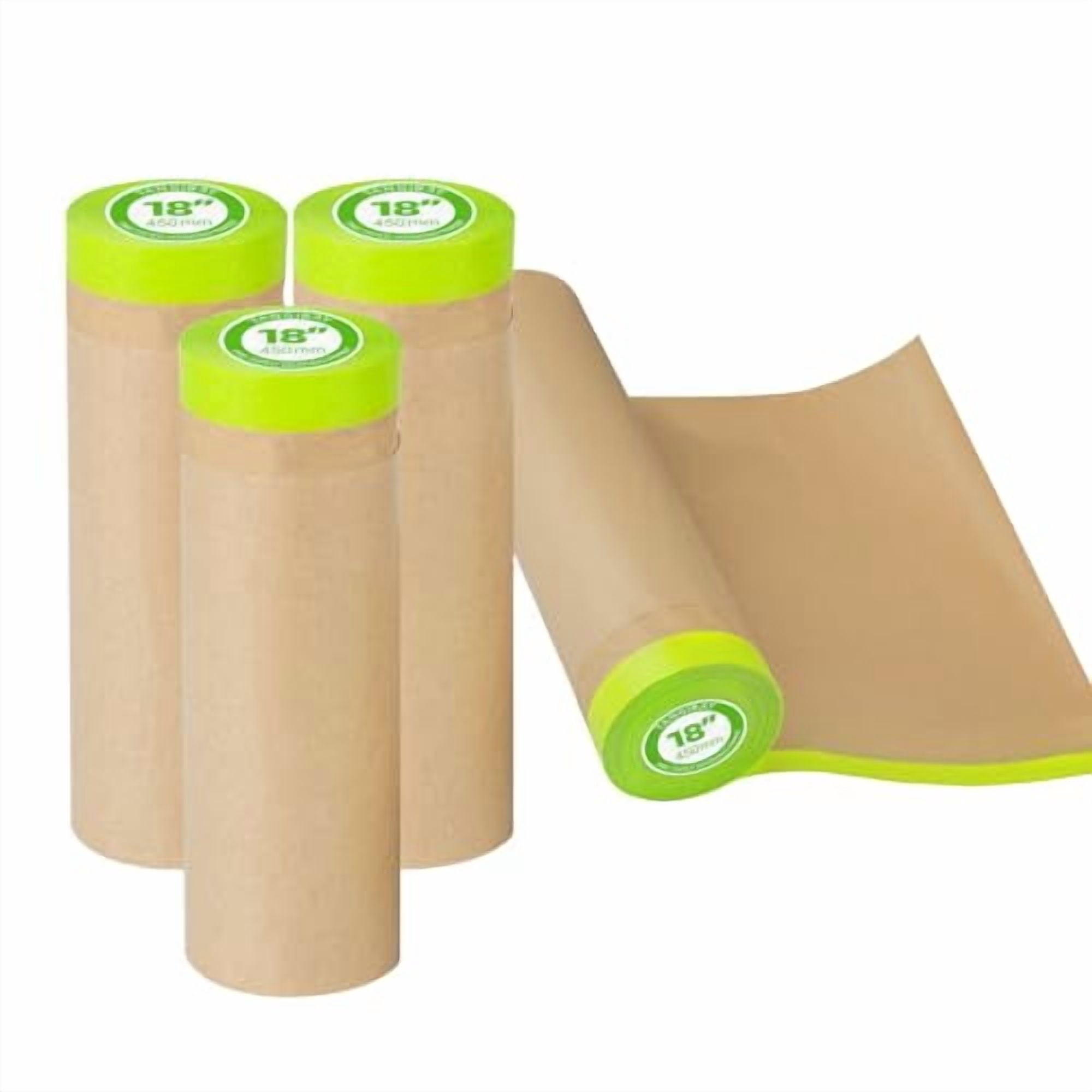 YNGLLC Pre-Taped Masking Paper for Painting - 18 inch x 50 feet Tape and Drape Painters Paper, Paint Adhesive Protective Paper Roll for Covering Skirting, Frames, Cars and Auto Body (4 Rolls)