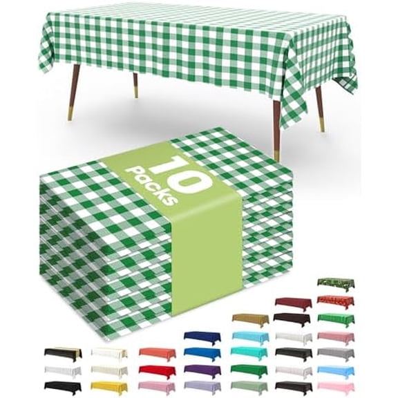 YNGLLC Premium Use and Throw Table Covers 10 Pack 54x108 Inch Black for Rectangular Tables, Green Plaid