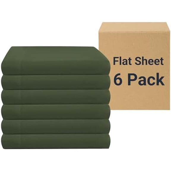 YNGLLC Queen Flat Sheet Only 6 Pack, Durable Olive Green Top Bed Sheets Hypoallergenic Soft Brushed Microfiber Color-Coded Label, 90"x102"
