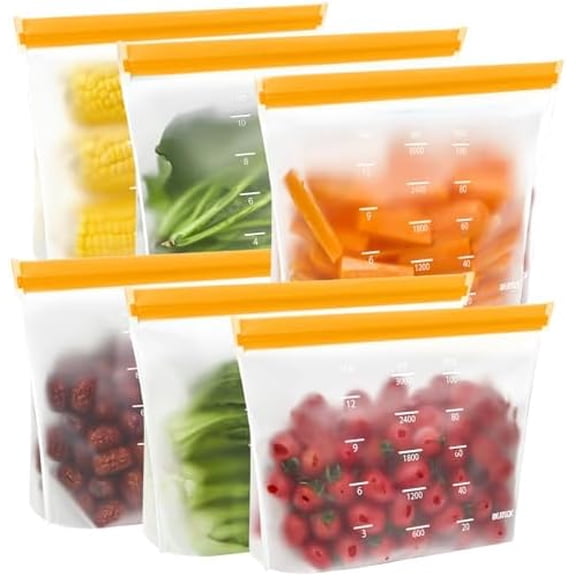 YNGLLC Reusable Gallon Freezer Bags Dishwasher Safe, Leakproof Reusable Gallon Bags Stand Up, Extra Large & BPA Plastic Free Food Storage Containers for Meats, Veggies(6 Pack)