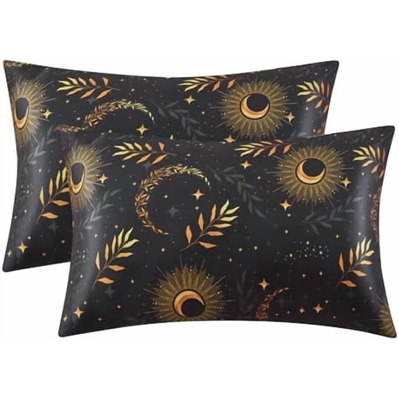 YNGLLC Satin Pillowcase for Hair and Skin Queen - Printed Black Moon Silk Pillowcase 2 Pack 20x30 inches - Satin Pillow Cases Set of 2 with Envelope Closure, Gifts for Women