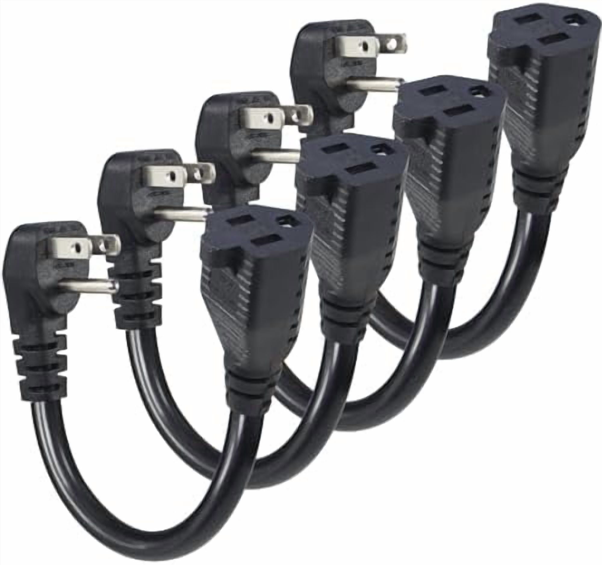 YNGLLC Short Power Extension Cord - Low Profile Wall Head 6 Inch 14AWG/3C SJTW Heavy Duty Extension Cable for Indoor/Outdoor, 90-Degree Flat Plug 15A/125V 1875W NEMA 5-15P to NEMA 5-15R, Black 4-Pack