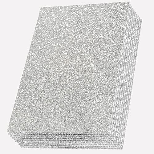 YNGLLC Silver Sticky Glitter Foam Sheets for Craft, 10 Packs Thick Self-Adhesive Sparkle EVA Paper Stickers for Craft Projects, 30 x 20cm