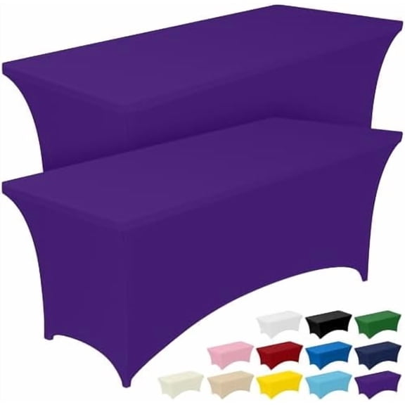 YNGLLC Spandex Tablecloth 6ft - 2 Pack, Fitted and Tight Cloth for Rectangle Table, Wrinkle-Free and Stretch Table Cover for Party, Wedding, Banquet and Birthday, Purple