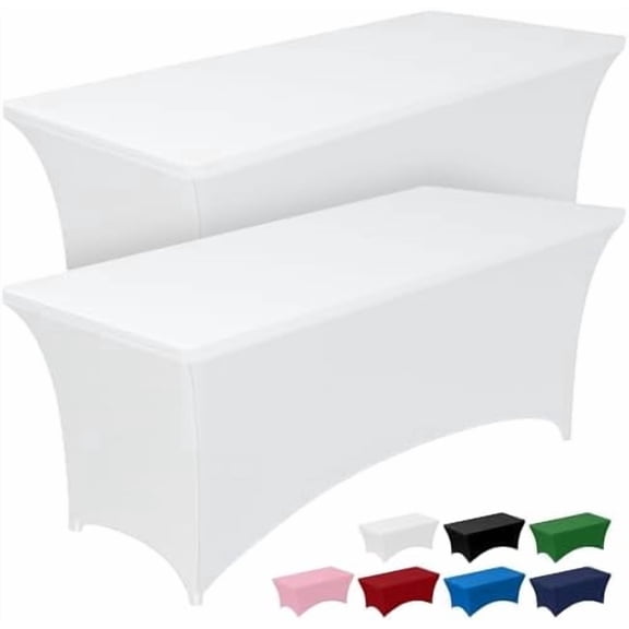 YNGLLC Spandex Tablecloth 8ft - 2 Pack, Fitted and Tight Cloth for Rectangle Table, Wrinkle-Free and Stretch Table Cover for Party, Wedding, Banquet and Birthday, White
