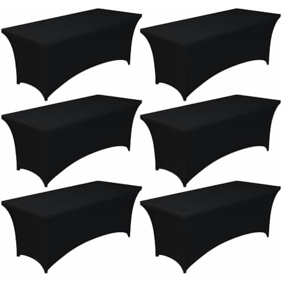 YNGLLC Spandex Tablecloth 8ft - 6 Pack, Fitted and Stretch Table Cover for Rectangle Tables, Wrinkle-Resistant and Secure Fabric for Outdoor, Picnic, Party, Wedding, Banquet and Birthday, Black