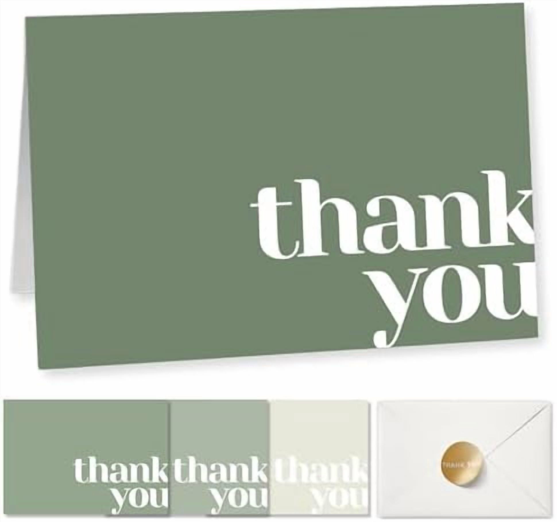 YNGLLC Thank You Cards Bulk Pack of 40 Green, 5x3.5 Inches with Matching Stickers & Envelopes, Minimalistic Design Suitable for Business, Baby Shower, Wedding, Small Business, Graduation, Funeral