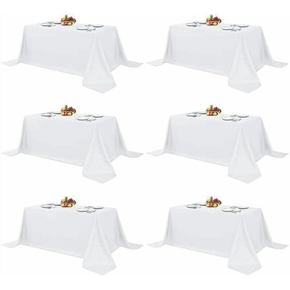 YNGLLC White Table Clothes for Rectangle Tables, 6 Pack - 90 x 132 Inch - Reusable and Elegant Tablecloths, Polyester Fabric Table Covers for Wedding, Party, Banquet, Formal Events
