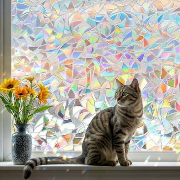 YNGLLC Window Privacy Film, Rainbow Window Clings for Glass Windows, Stained Glass Film Decorative, 3D Decals Cover, Suncatcher Static Cling Sticker for Home, 17.4 x 78.7 Inch
