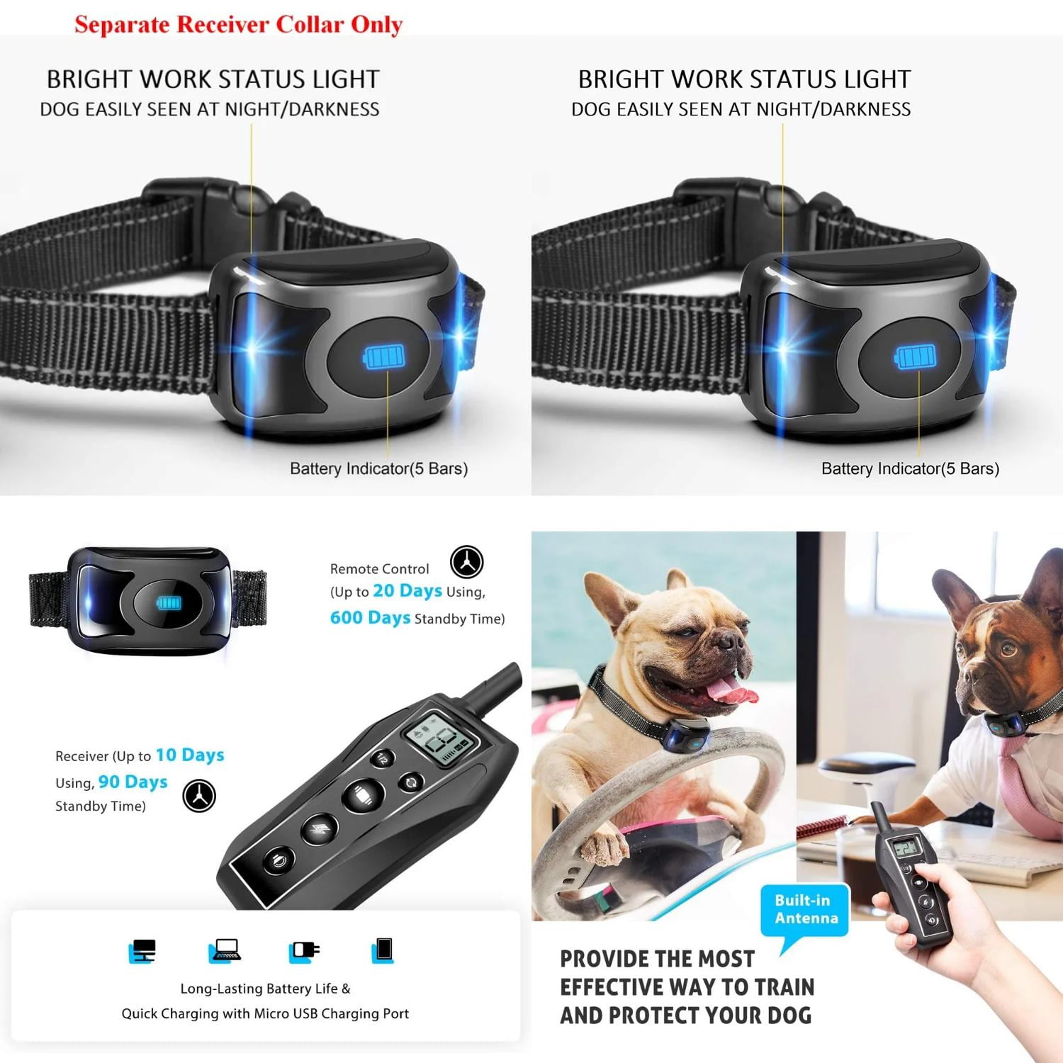 YNGYFE Waterproof and Rechargeable IPX7 Pet Dog Training Collar with