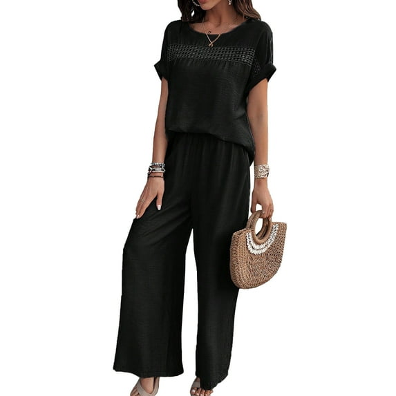 YNIQUE Spring and Summer Casual Fashion Solid Color Short-Sleeved Trousers Suit