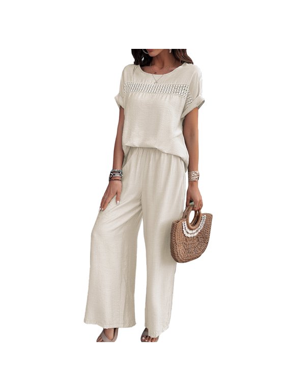 Spring and Summer Casual Fashion Solid Color Short-Sleeved Trousers Suit